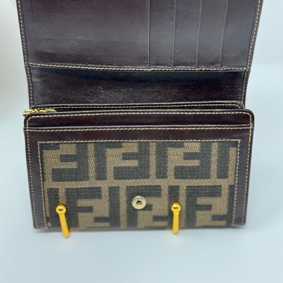 💯 Authentic FENDI Zucca Pattern Wallet Canvas Leather - Picture 5 of 5